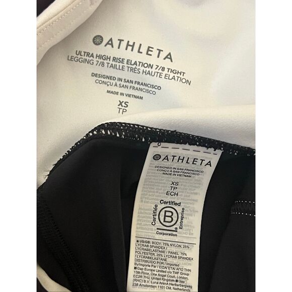 Athleta Women's Ultra High-Rise Elation 7/8 Tight Leggings Black White XS NWT - Picture 4 of 4